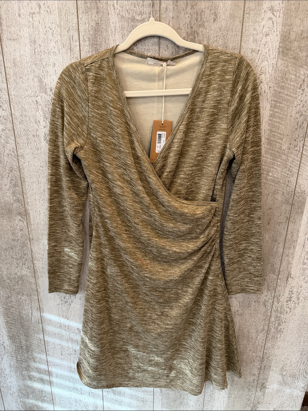 Prana Nadia Tan Cream Marled Wrap-Front Long Sleeve Dress